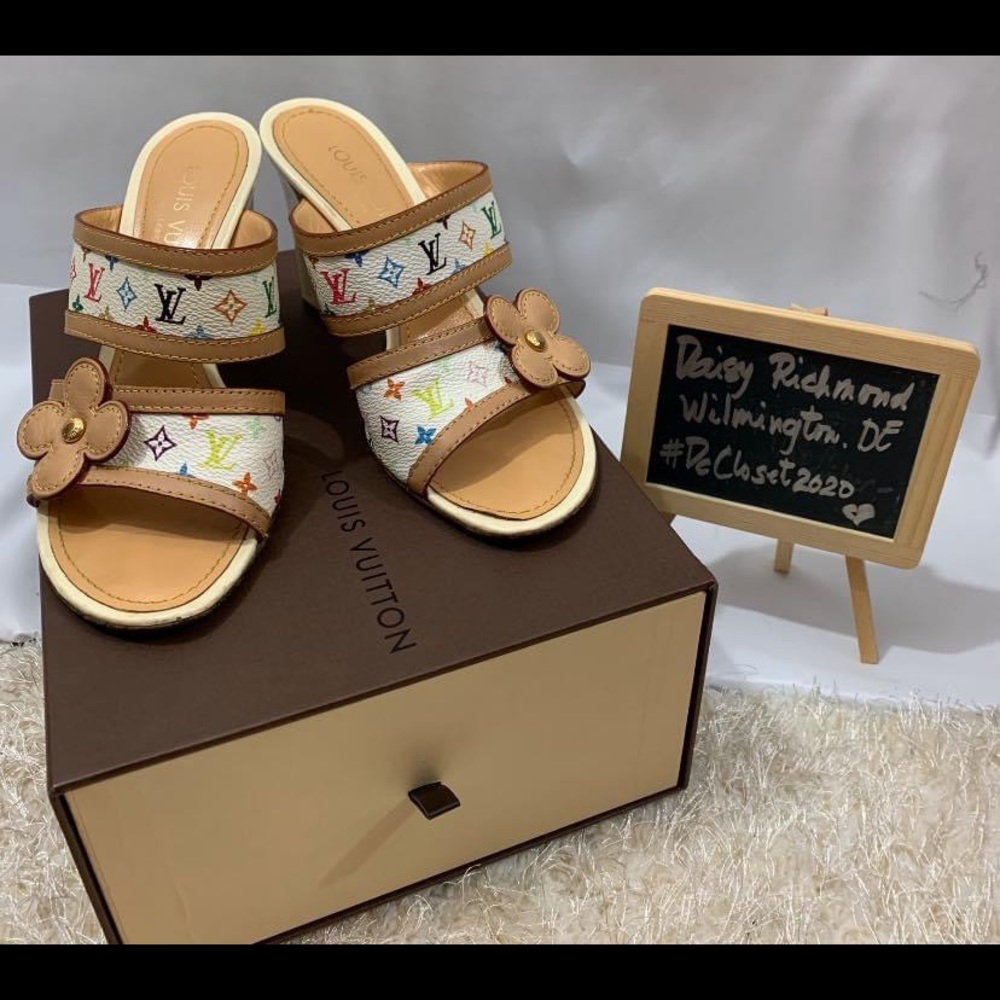 Louis Vuitton White Multicolor Monogram Flower Slide Sandals